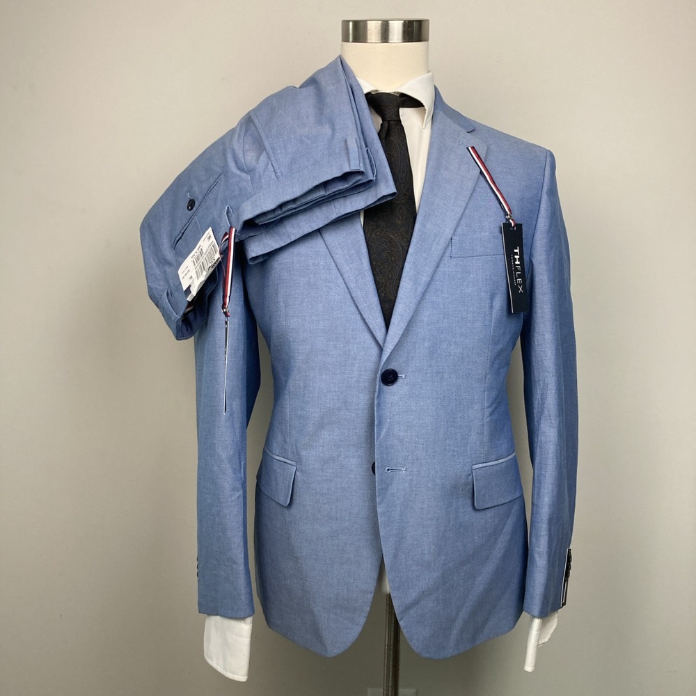 Tommy Hilfiger Men's Modern Fit Stretch Chambray Suit Jacket 42S Pants 36W 32L
